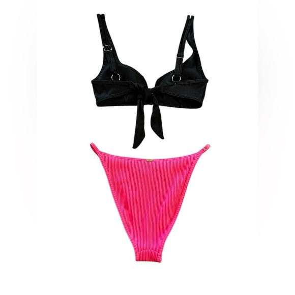 Hollister Black and Pink Bikini Set with Tie-Front and High-Cut Design - Picture 2 of 5